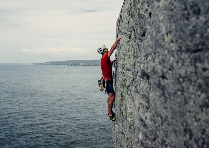 Rock Climbing the cliff face at Point Perpendicular